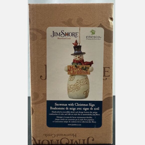 Jim Shore Heartwood Snowman with Cardinal Christmas Sign Ornament NEW 6012975 - Picture 3 of 3